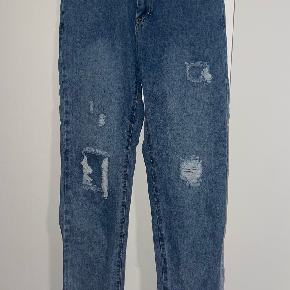 SHEIN High Rise Ripped Denim Jeans
